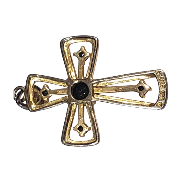 Sterling Silver 925 Gold Vermeil Cross Pendant Sapphires prime art - Picture 2 of 10